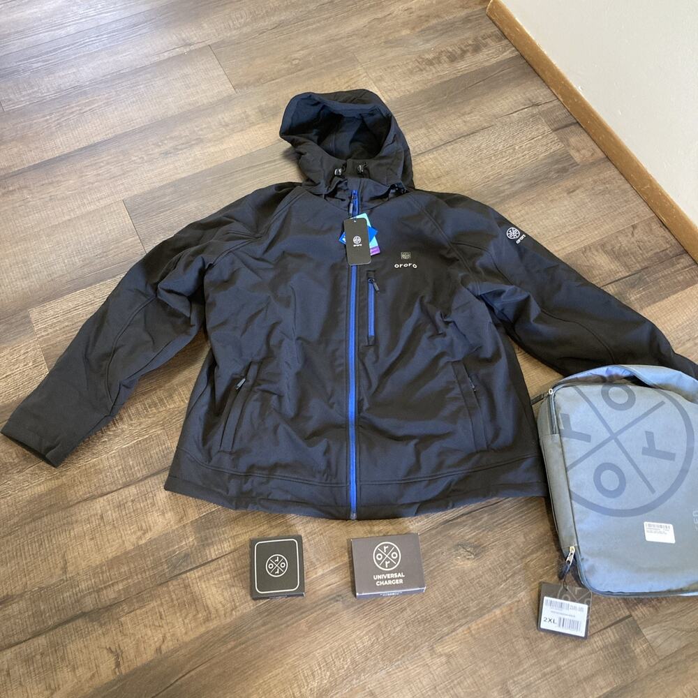 Ororo Men’s 2XL Heated Jacket With Battery | Winter Outdoor Black | Blue Zipper